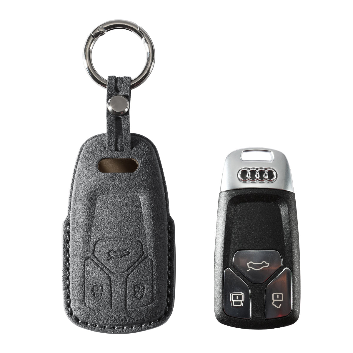 Alcantara Car Key Fob Cover for Audi | Model A with Buckle - Space Grey - Alcanside