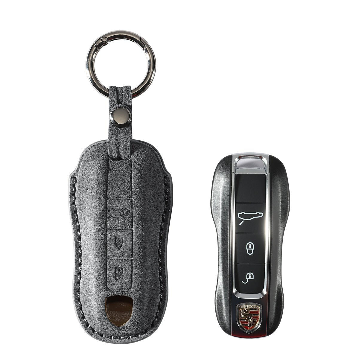 Alcantara Car Key Fob Cover for Porsche | Model B with Buckle - Space Grey - Alcanside