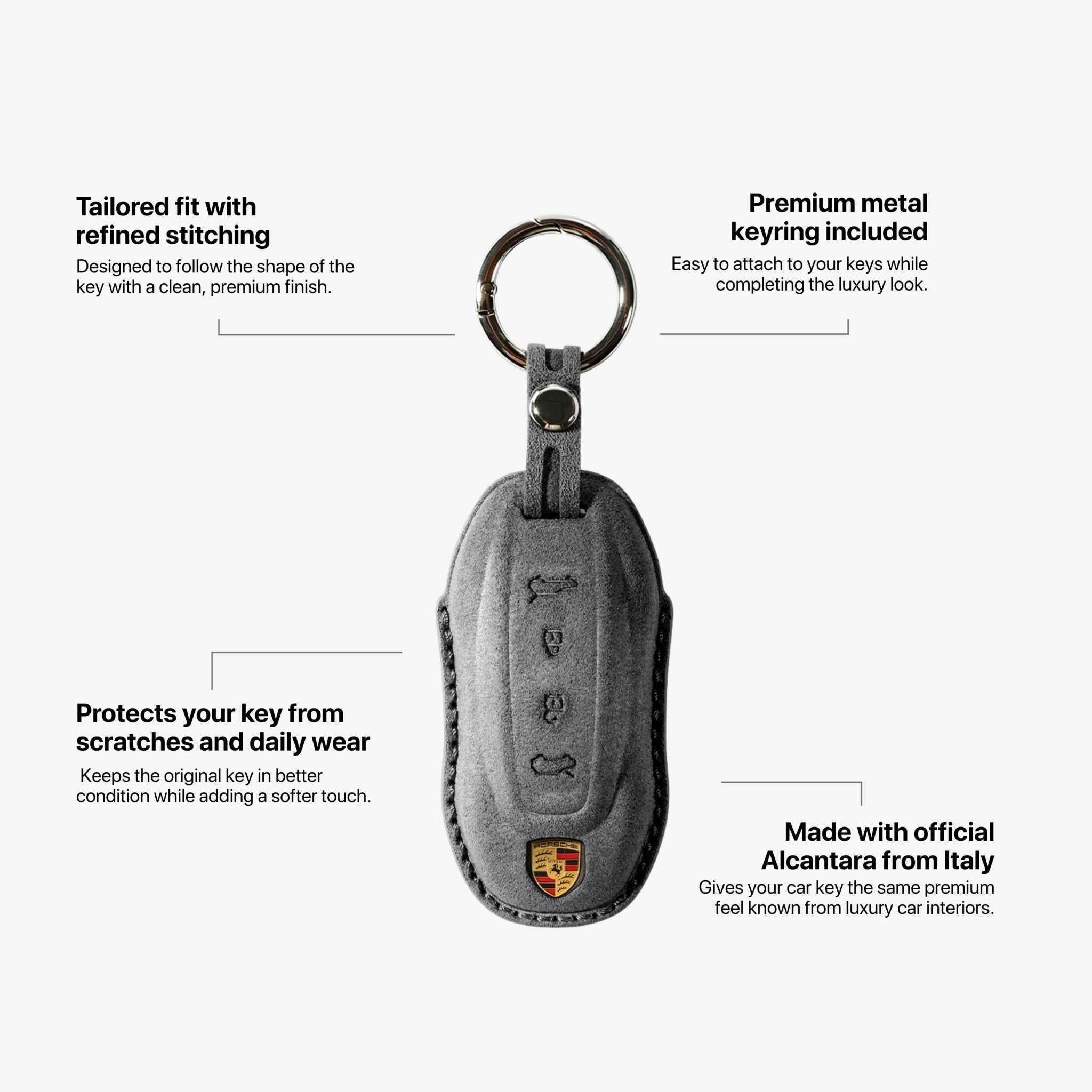 Alcantara Car Key Fob Cover for Porsche Model C with Buckle - Space Grey - Alcanside
