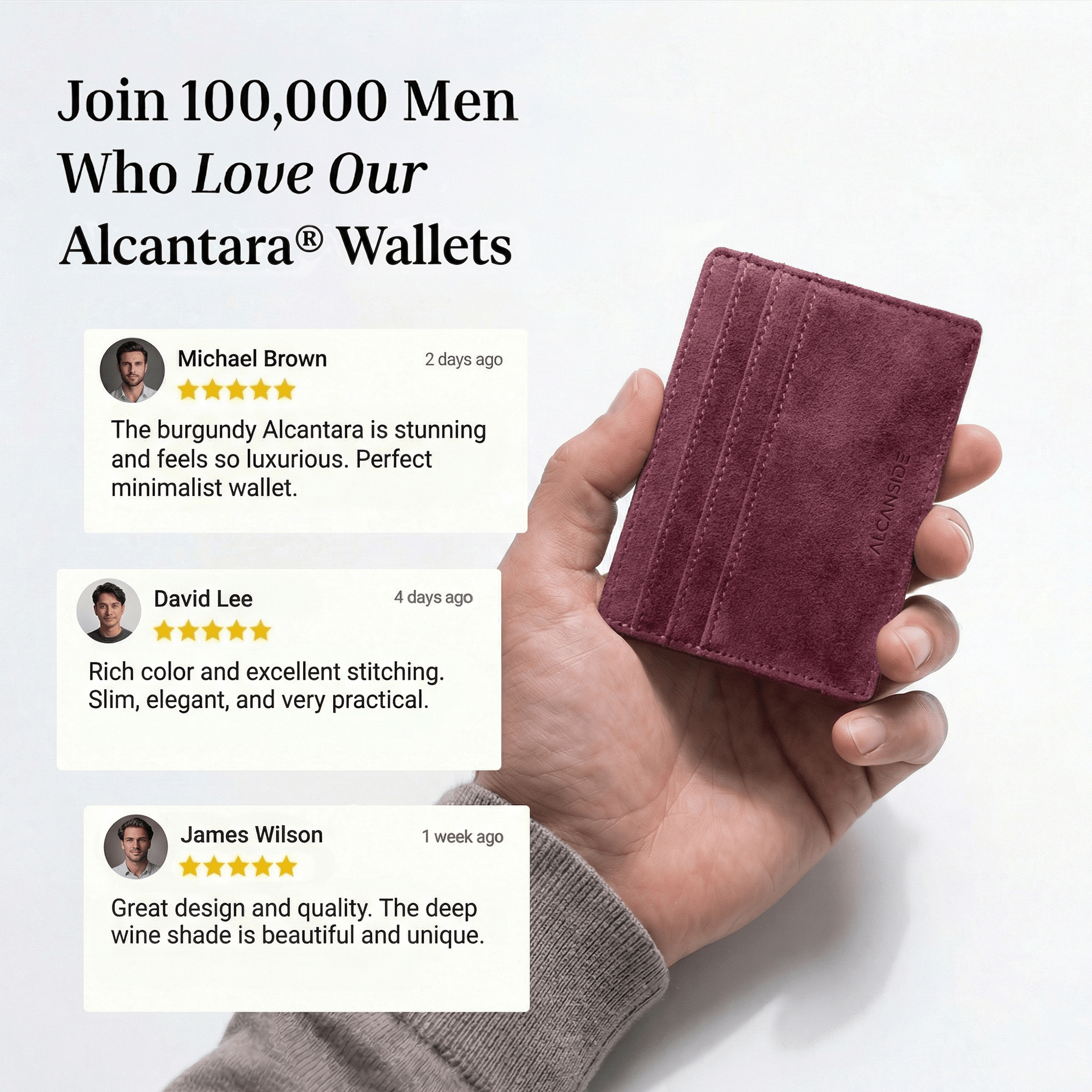 Alcantara Card Wallet - Wine Red - Alcanside