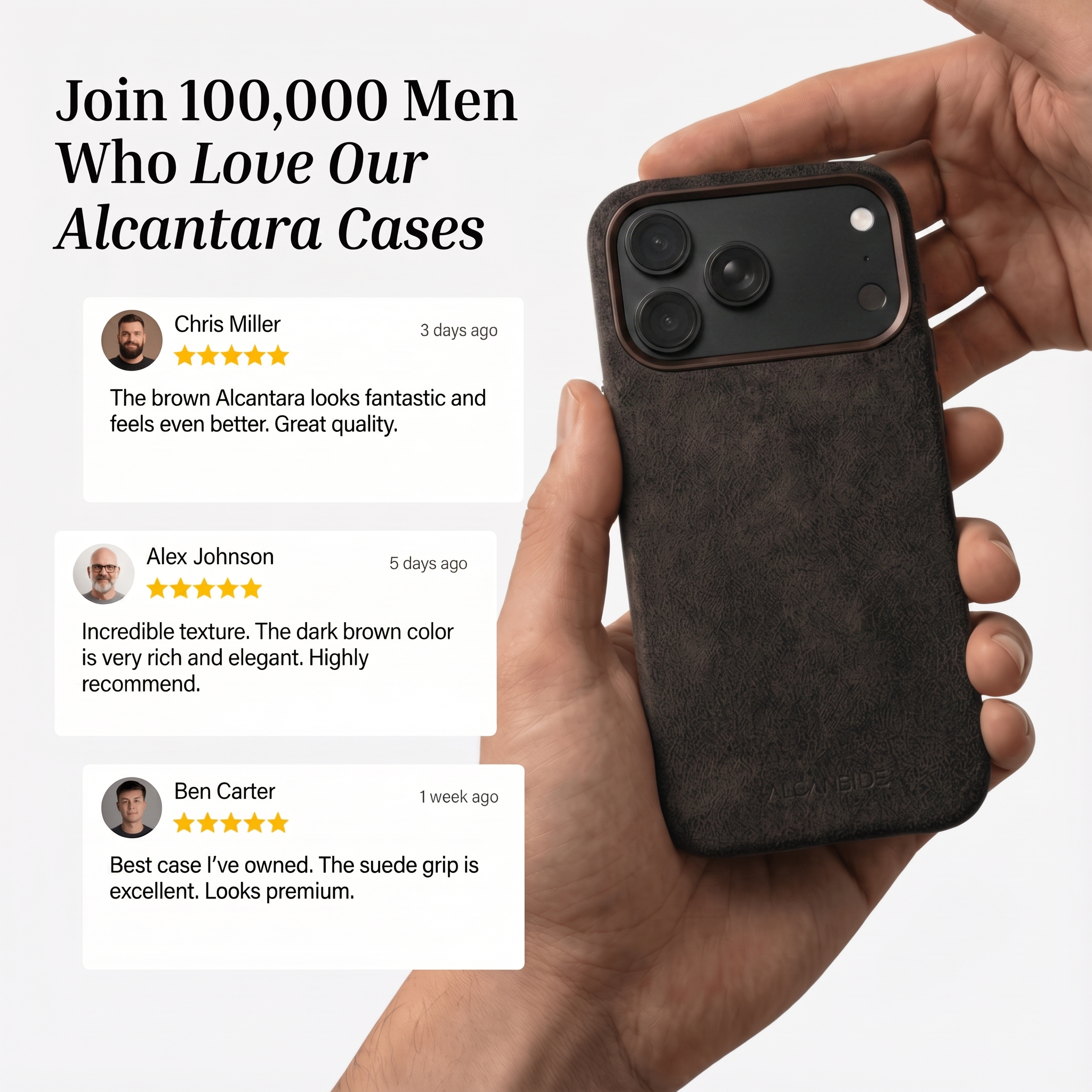 Customer reviews of the Chocolate Brown Alcantara iPhone 18 Pro Max case