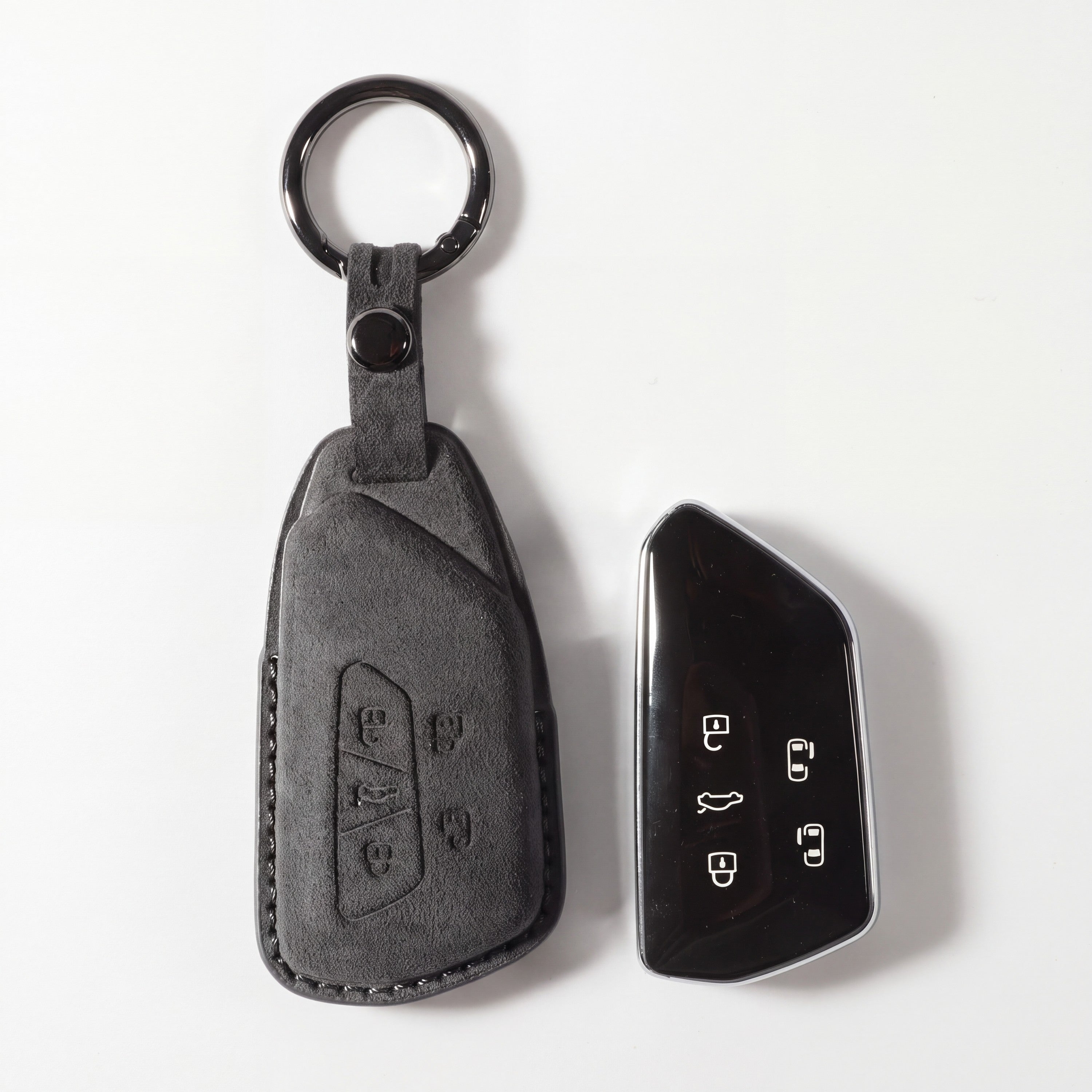 Alcantara Car Key Fob Cover for Volkswagen - Model E with Buckle - Space Grey
