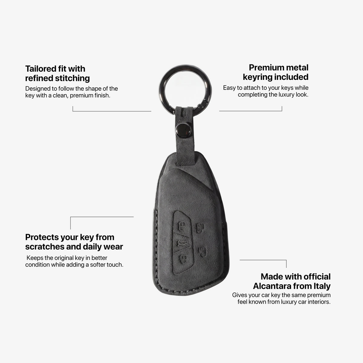 Alcantara Car Key Fob Cover for Volkswagen - Model E with Buckle - Space Grey 5