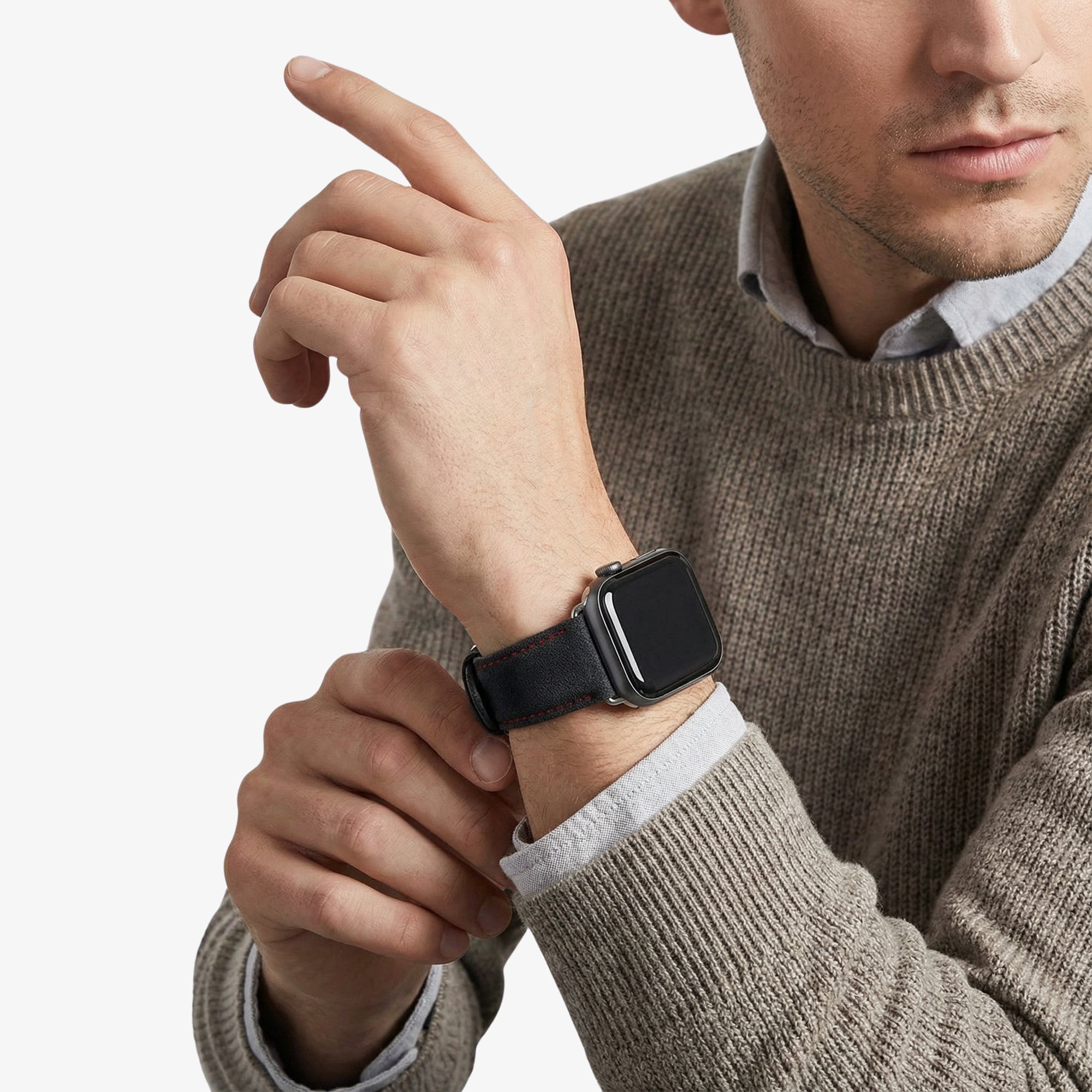 Alcantara Apple Watch Band With Buckle - Space Grey With Red Stitching - 42/44/45/46mm & Ultra (49mm) - Alcanside