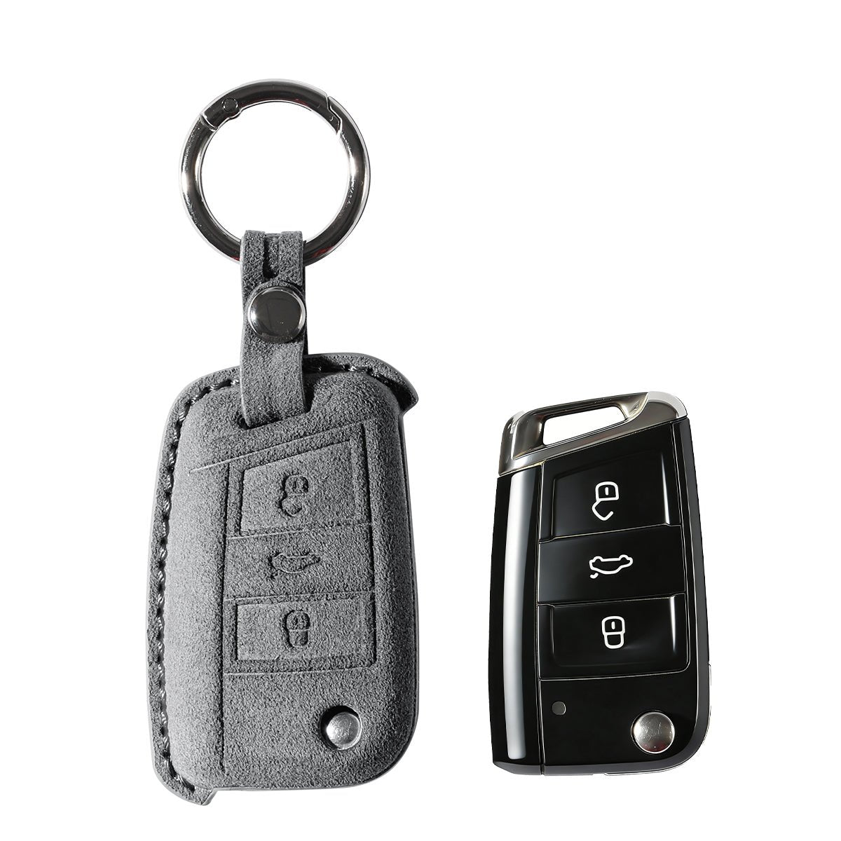 Alcantara Car Key Fob Cover for Volkswagen | Model A with Buckle - Space Grey - Alcanside