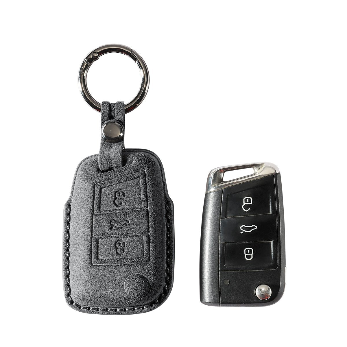 Alcantara Car Key Fob Cover for Volkswagen | Model F with Buckle - Space Grey - Alcanside